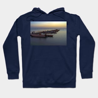 A Row of Colourful Boats Moored at the Jetty at Dusk Hoodie